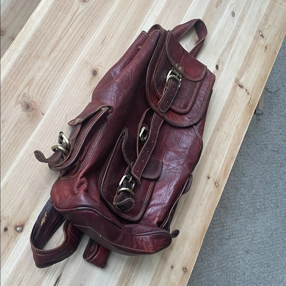 Vintage Genuine Leather Outdoors Adventure Hiking Backpack